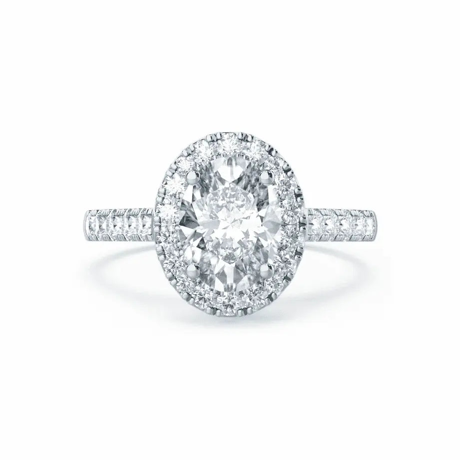 Oval cut Natural Diamond White Gold Halo Ring - cushionblue