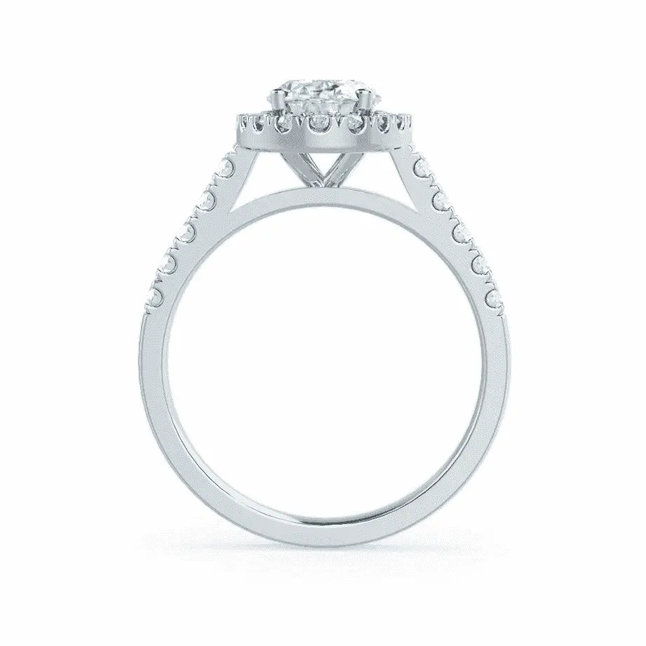 Oval cut Natural Diamond White Gold Halo Ring - cushionblue
