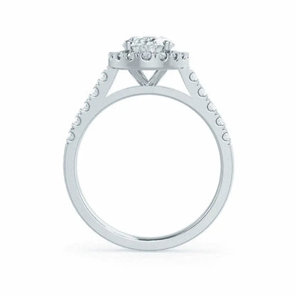 Oval cut Natural Diamond Platinum Halo Ring - cushionblue