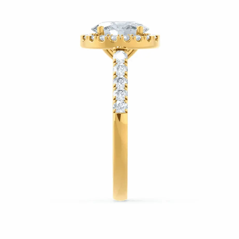 Oval cut Natural Diamond Yellow Gold Halo Ring - cushionblue