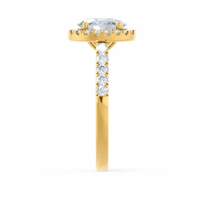 Oval cut Natural Diamond Yellow Gold Halo Ring - cushionblue