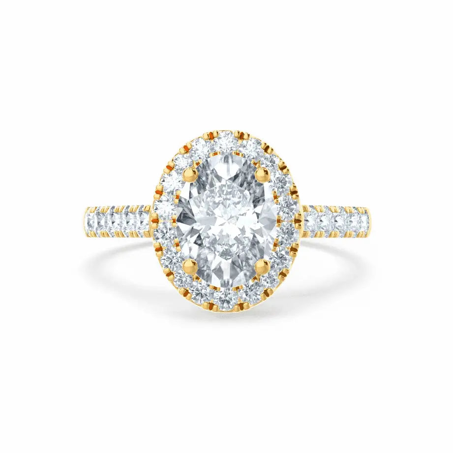 Oval cut Natural Diamond Yellow Gold Halo Ring - cushionblue