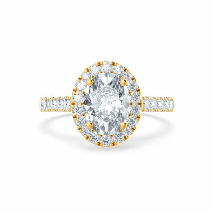 Oval cut Natural Diamond Yellow Gold Halo Ring - cushionblue