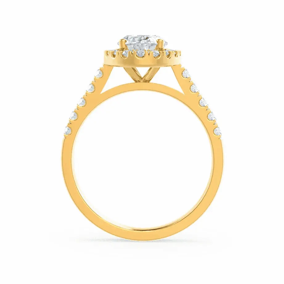Oval cut Natural Diamond Yellow Gold Halo Ring - cushionblue