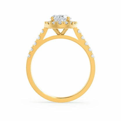 Oval cut Natural Diamond Yellow Gold Halo Ring - cushionblue