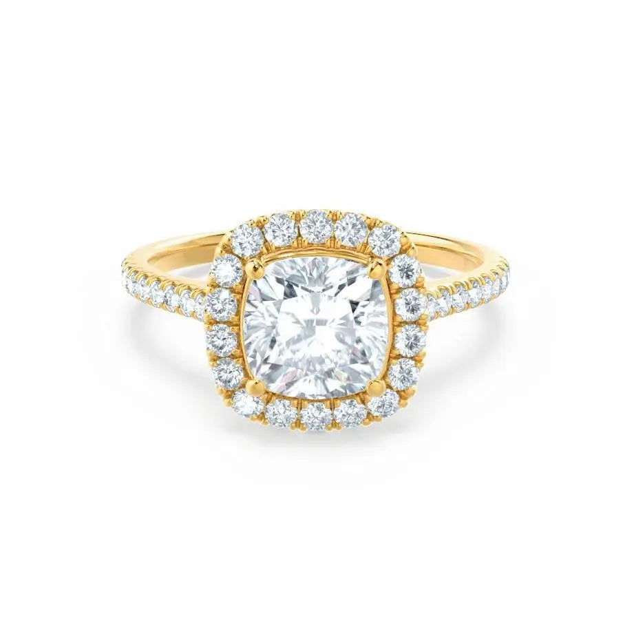 Cushion cut Natural Diamond Yellow Gold Halo Ring