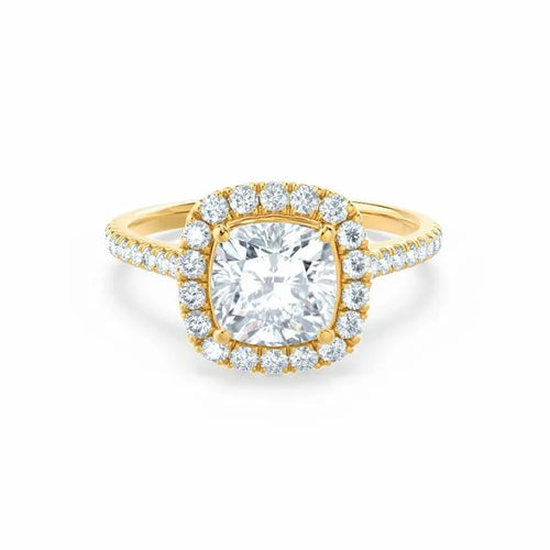Cushion cut Natural Diamond Yellow Gold Halo Ring