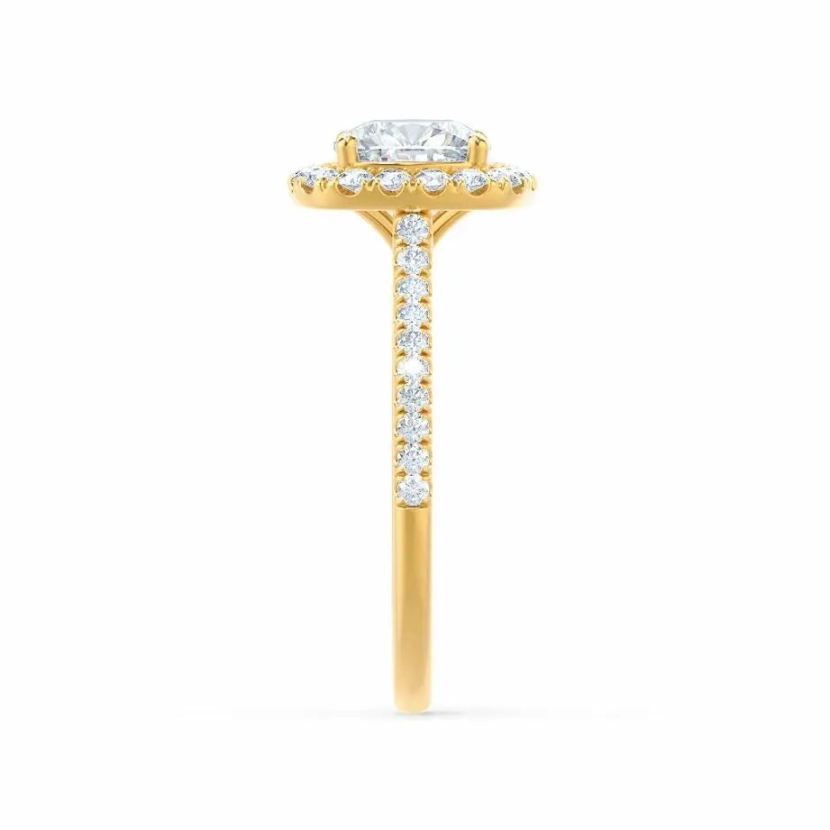 Cushion cut Natural Diamond Yellow Gold Halo Ring