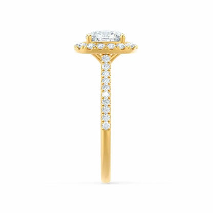 Cushion cut Natural Diamond Yellow Gold Halo Ring