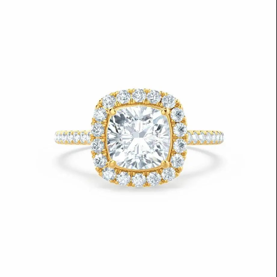 Cushion cut Natural Diamond Yellow Gold Halo Ring