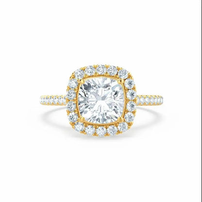 Cushion cut Natural Diamond Yellow Gold Halo Ring