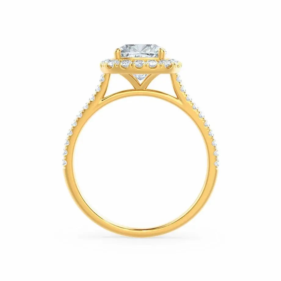 Cushion cut Natural Diamond Yellow Gold Halo Ring