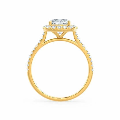Cushion cut Natural Diamond Yellow Gold Halo Ring