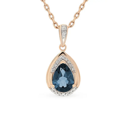 Rose Gold pendant necklace with blue topaz and diamonds - cushionblue