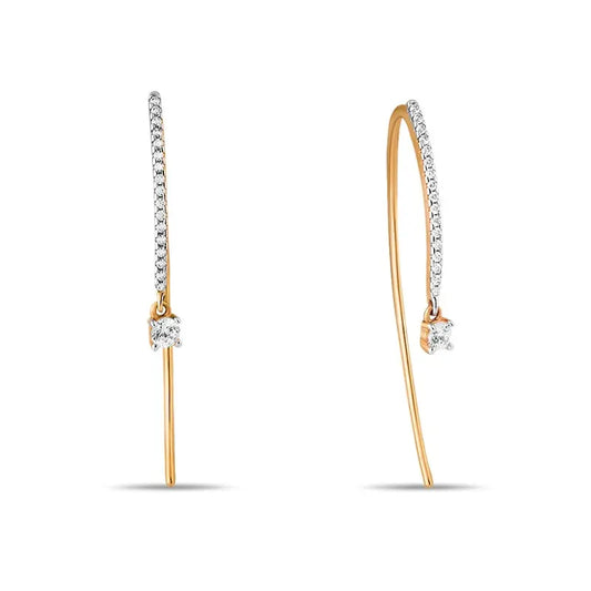 Yellow Gold string earrings with Hanging diamonds (0.38ct) Cushionblue