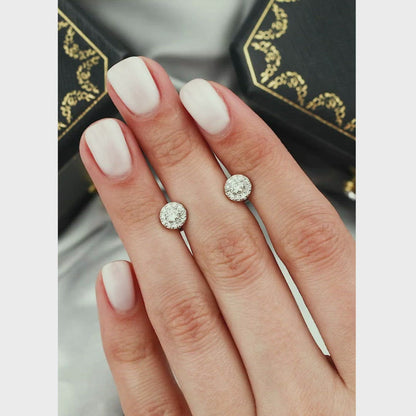 White Gold Studs with screws earrings with Round cut diamonds(0.20ct, 0.15ct)