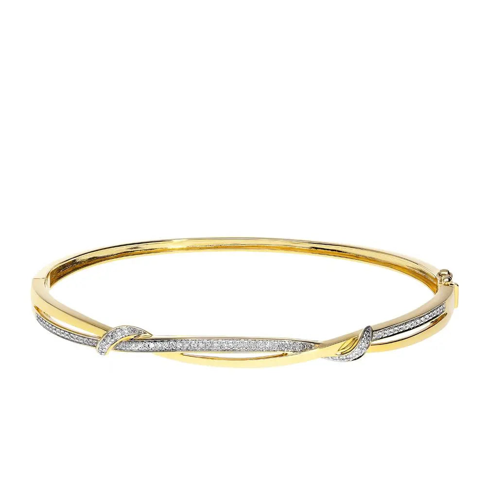 Yellow White Gold Bangle Bracelets in 10K (0.17tcw) - cushionblue