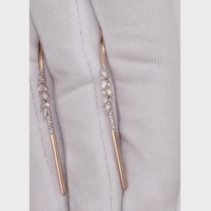 Rose Gold Unique string earrings with diamonds(0.23ct, 0.04ct)