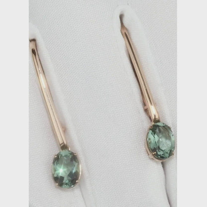 Rose Gold French lock earrings with Oval cut green amethyst and prasiolites