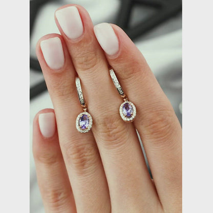 Rose Gold Latch back earrings with Oval cut Tanzanite and diamonds