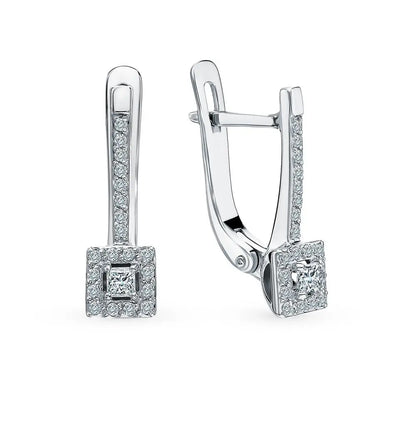 White Gold Latch back Unique earrings with diamonds (0.25 ct) - cushionblue