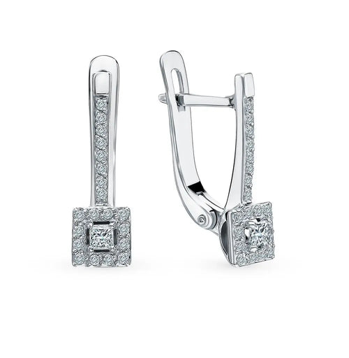 White Gold Latch back Unique earrings with diamonds (0.25 ct) - cushionblue
