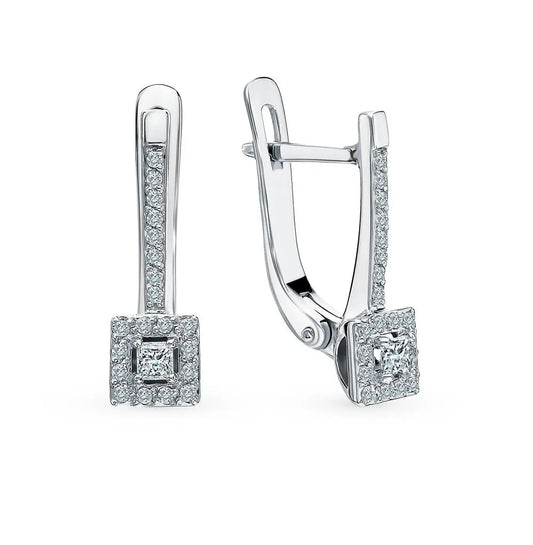 White Gold Latch back Unique earrings with diamonds (0.25 ct) - cushionblue