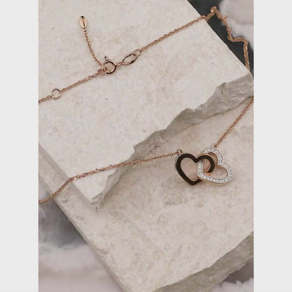 Double Heart Diamond Rose Gold pendant necklace