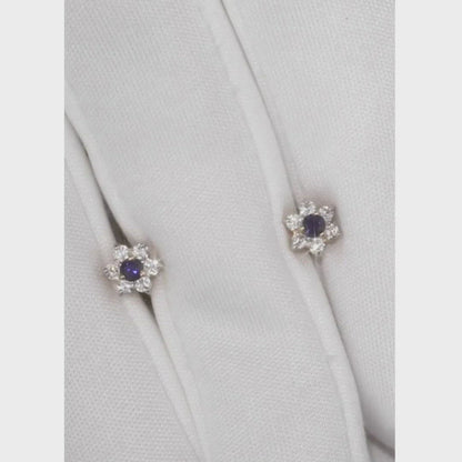 Rose Gold Studs with screws earrings with Round cut Sapphires and diamonds