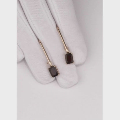 Rose Gold French lock earrings with Red garnet