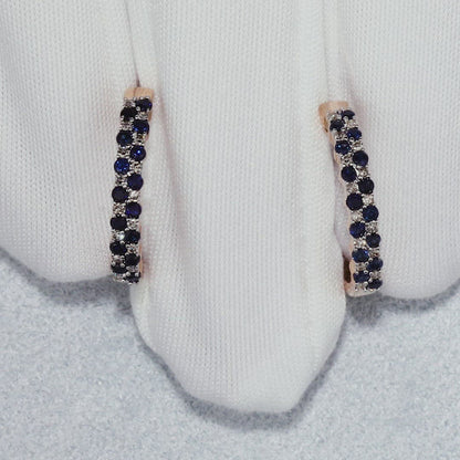 Rose Gold Unique Huggie earrings with Sapphires and diamonds