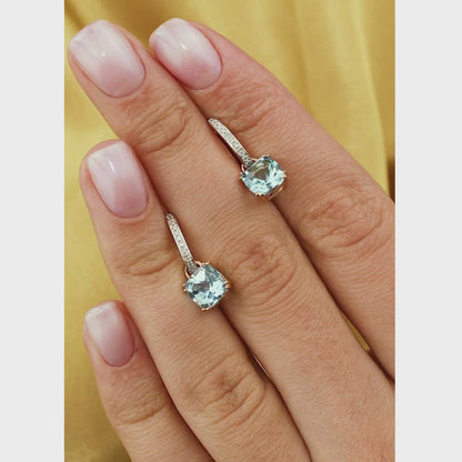 Rose Gold Latch back earrings with Cushion Topaz and diamonds