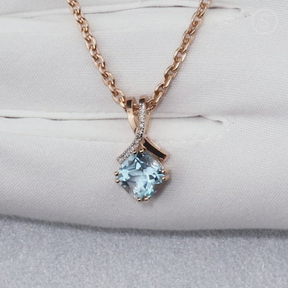 Rose Gold Cushion pendant necklace with topaz and diamonds