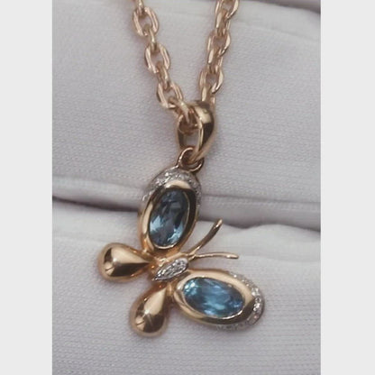 Rose Gold Butterfly pendant necklace with topaz and diamonds