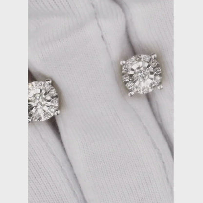 Yellow Gold Studs with screws earrings with diamonds(0.15ct, 0.13ct)