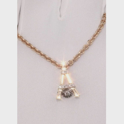 Round cut diamond with Rose Gold Tower Shape pendant necklace