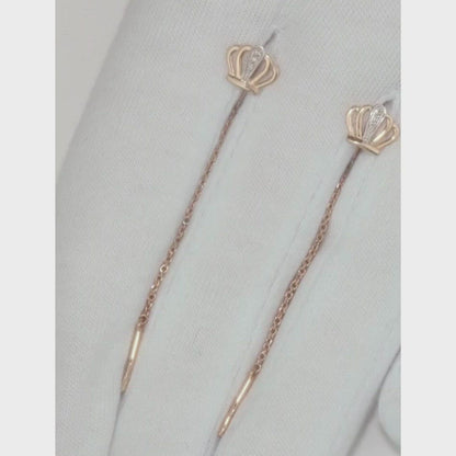 Rose Gold Crown shape string earrings with diamonds