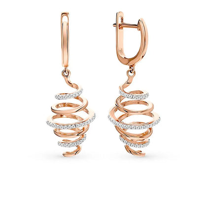Rose Gold Latch back Unique earrings with diamonds(0.19 ct) - cushionblue