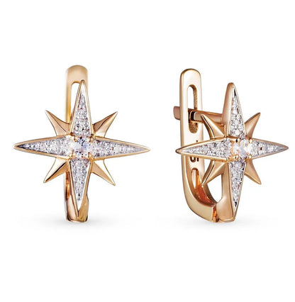 Rose Gold Latch back Star shape earrings with Colorless Topaz diamonds - cushionblue