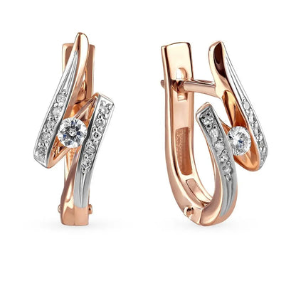 Rose Gold Latch back earrings with diamonds(0.06 ct, 0.12 ct) - cushionblue