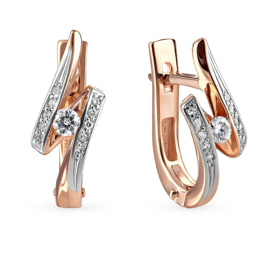 Rose Gold Latch back earrings with diamonds(0.06 ct, 0.12 ct) - cushionblue