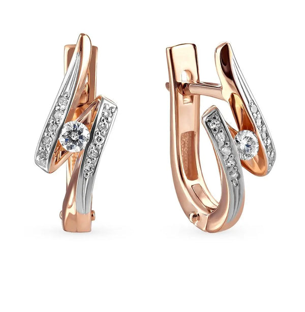 Rose Gold Latch back earrings with diamonds(0.06 ct, 0.12 ct) - cushionblue