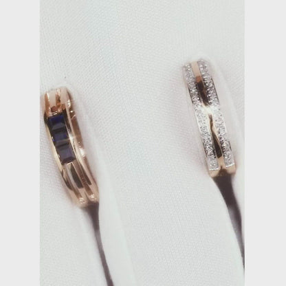 Rose Gold Huggie earrings with Dark blue Sapphires and diamonds