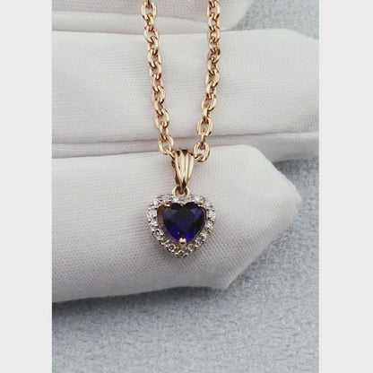 Rose Gold Heart pendant necklace with sapphires and diamonds