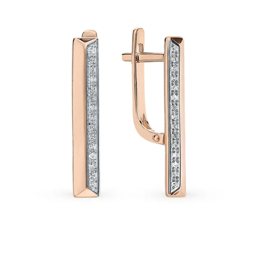 Rose Gold Latch back earrings with diamond(0.08 ct) - cushionblue