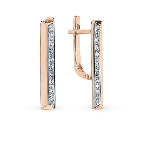 Rose Gold Latch back earrings with diamond(0.08 ct) - cushionblue