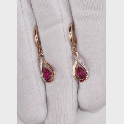 Rose Gold Latch back earrings with Synthetic Rubies and diamonds
