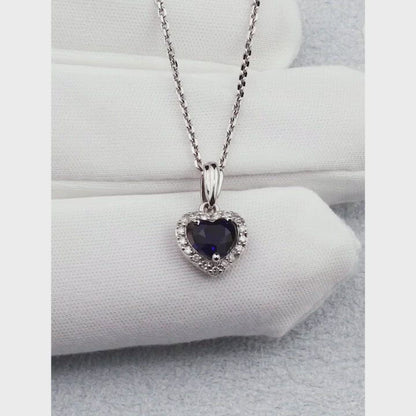 White Gold Heart pendant necklace with sapphires and diamonds