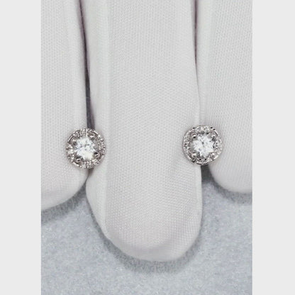 White Gold Studs with screws earrings with Colorless Topaz and diamonds