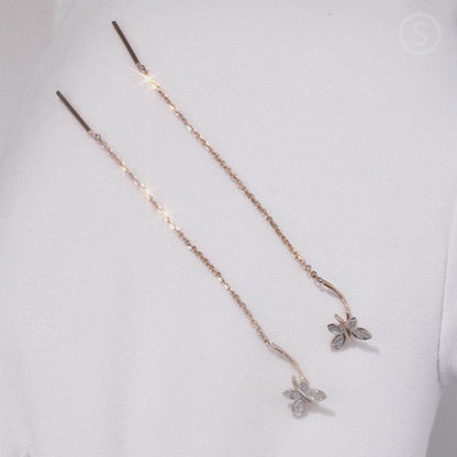 Rose Gold Butterfly string earrings with diamonds